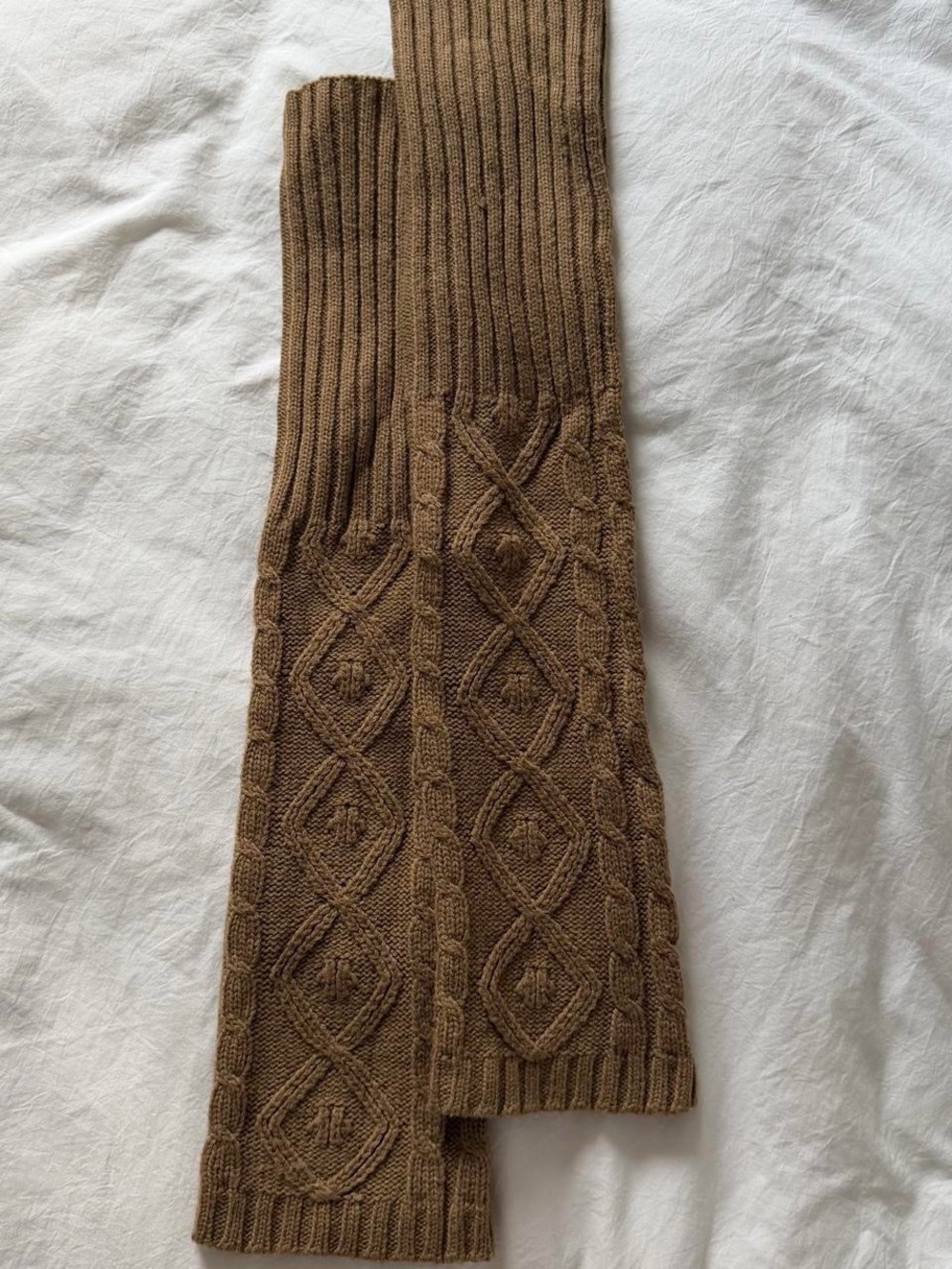 brown cable knit leg warmers